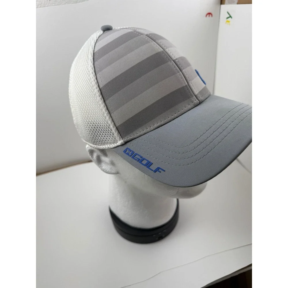 Under Armour Golf Trucker Hat Grey Striped Mesh Back Blue Logo Baseball Cap - Picture 11 of 12
